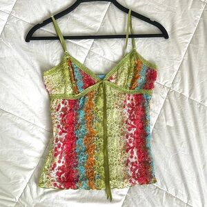 VTG Y2K See Through Lace Knit Tank Top Stretchy Cropped Size-XS/Small